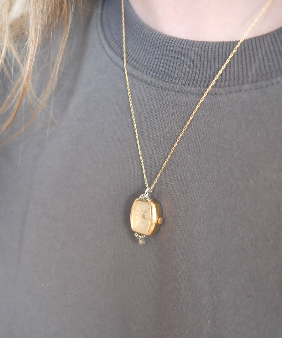 Timelace- Antique Diamond Elgin Watch Necklace - Stone Cooper