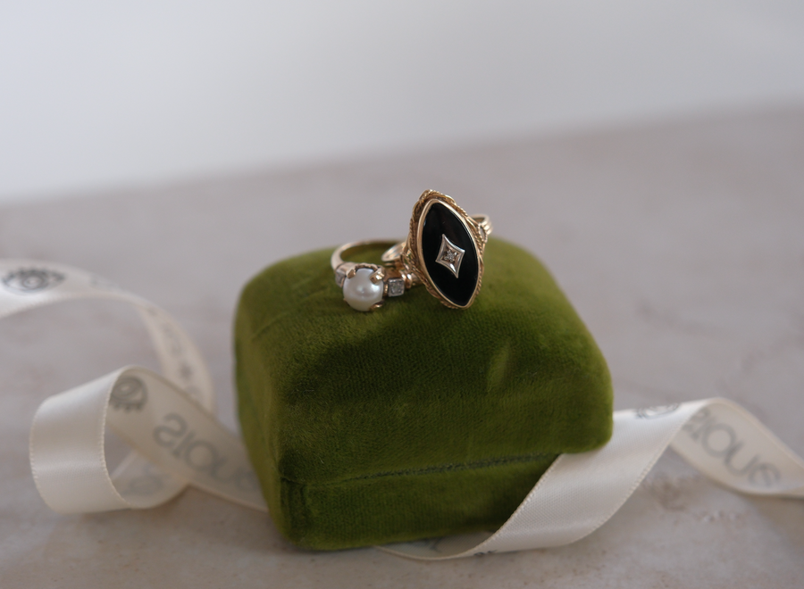 14K Vintage Onyx Diamond Ring (6.5) - Stone Cooper