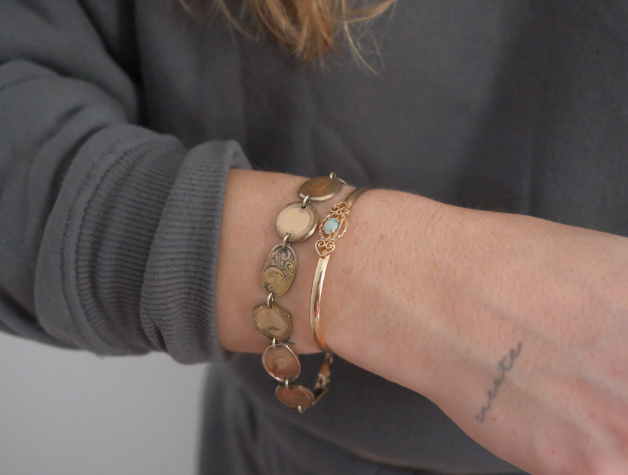 Antique Gold-Fill Locket Link Bracelet