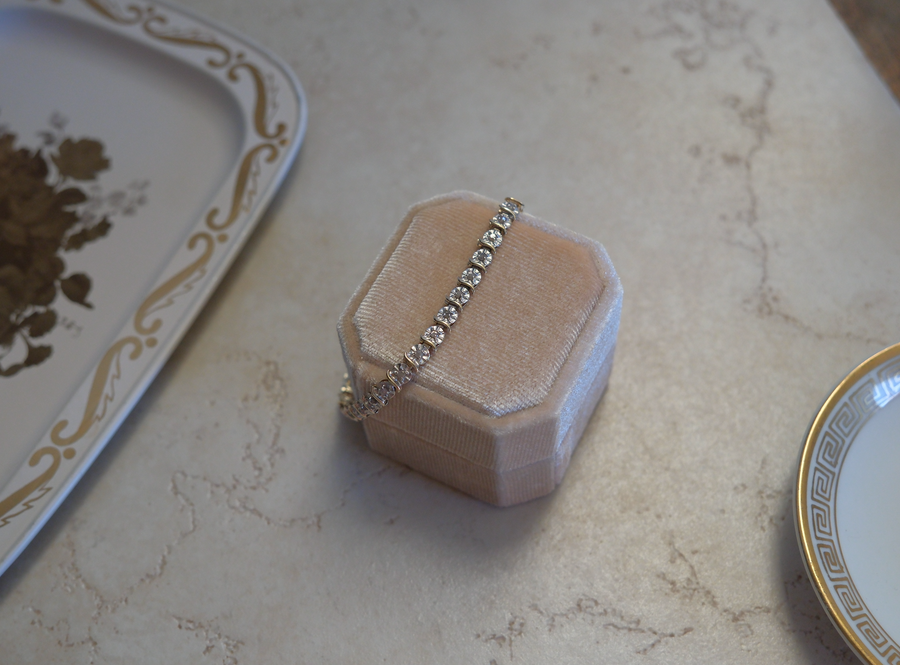 10K Vintage Rosette Diamond Tennis Bracelet