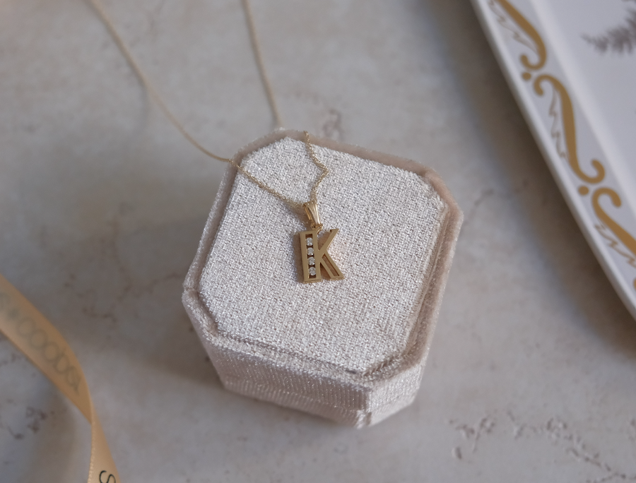 14K Diamond K Necklace