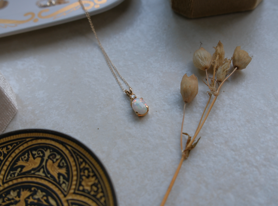 Lottie Opal Diamond Vintage 18K Necklace