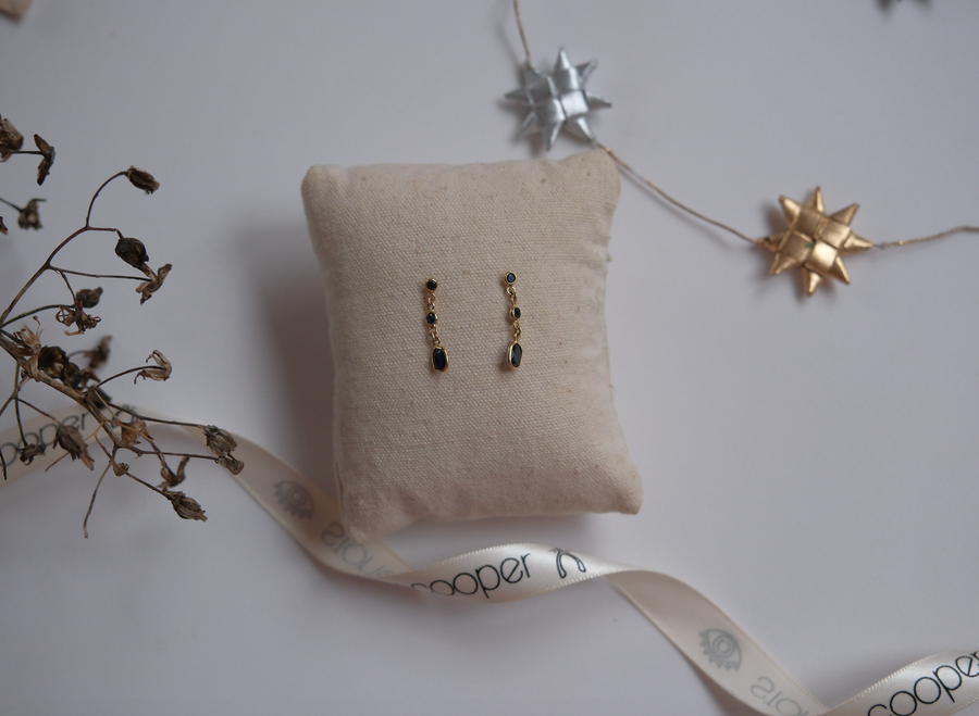 14K Gold Sapphire Vintage Dangle Earrings