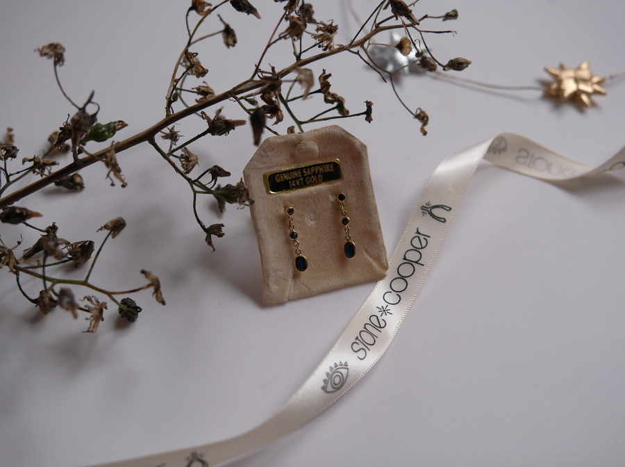 14K Gold Sapphire Vintage Dangle Earrings