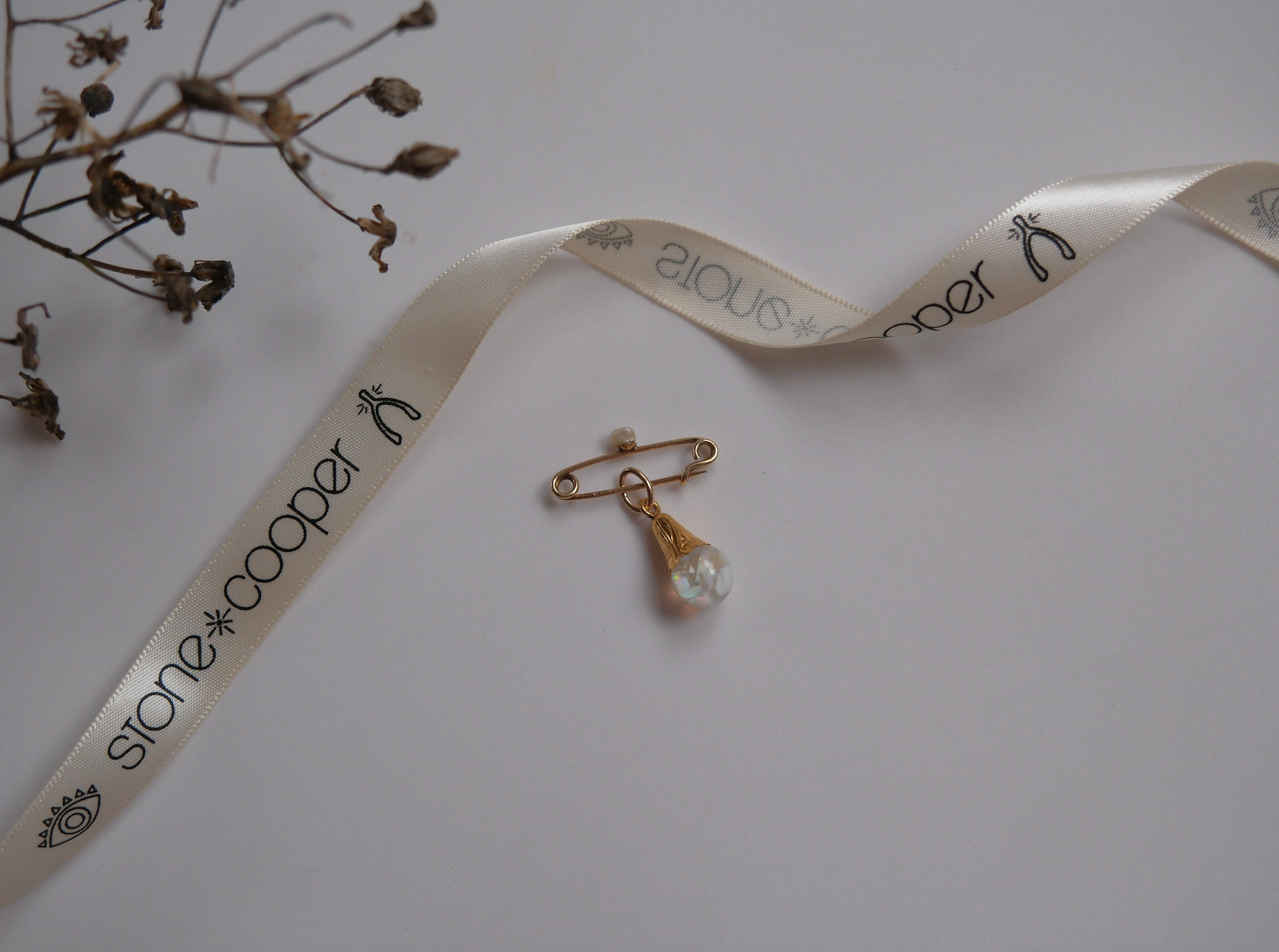 Antique 14K Gold Pearl Safety Pin Charm Holder/Link