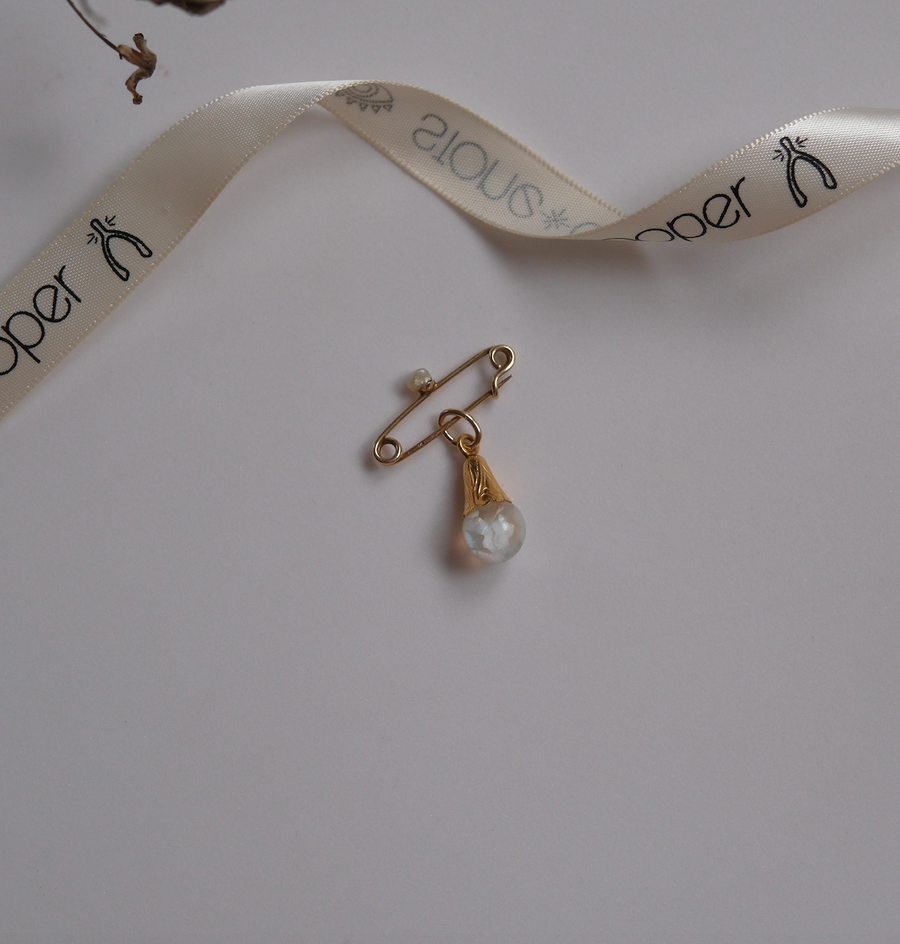 Antique 14K Gold Pearl Safety Pin Charm Holder/Link