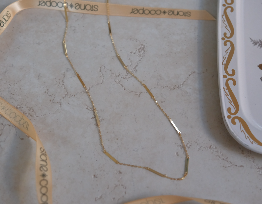 14K Gold Textured Bar-Chain