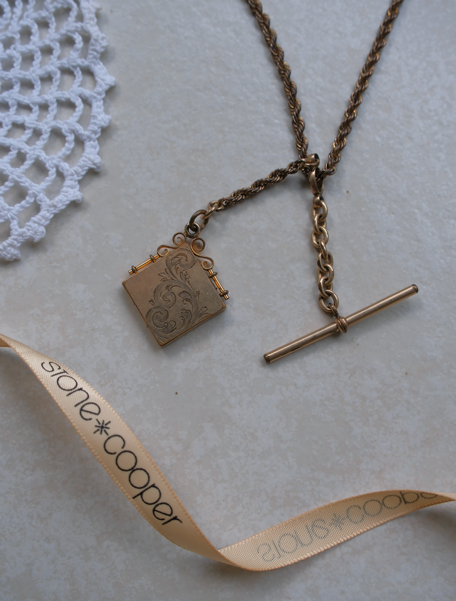 Etta Gold-Filled T-Bar, Locket Necklace