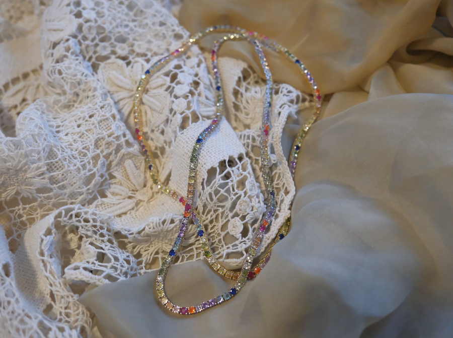 Sterling Rainbow Gem Tennis Necklace