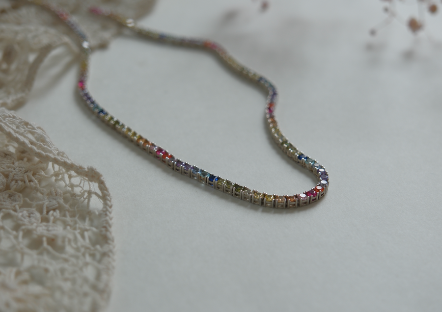 Sterling Rainbow Gem Tennis Necklace