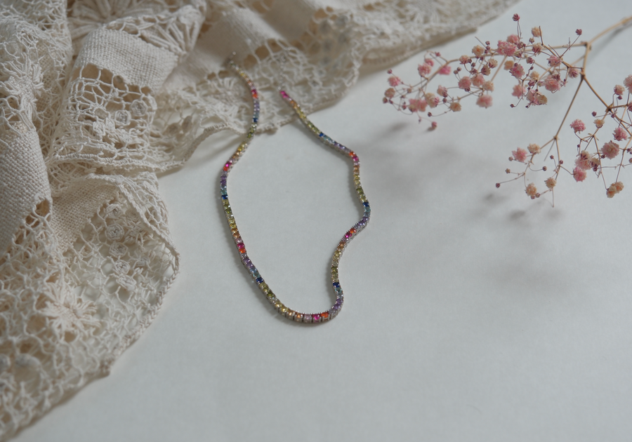 Sterling Rainbow Gem Tennis Necklace