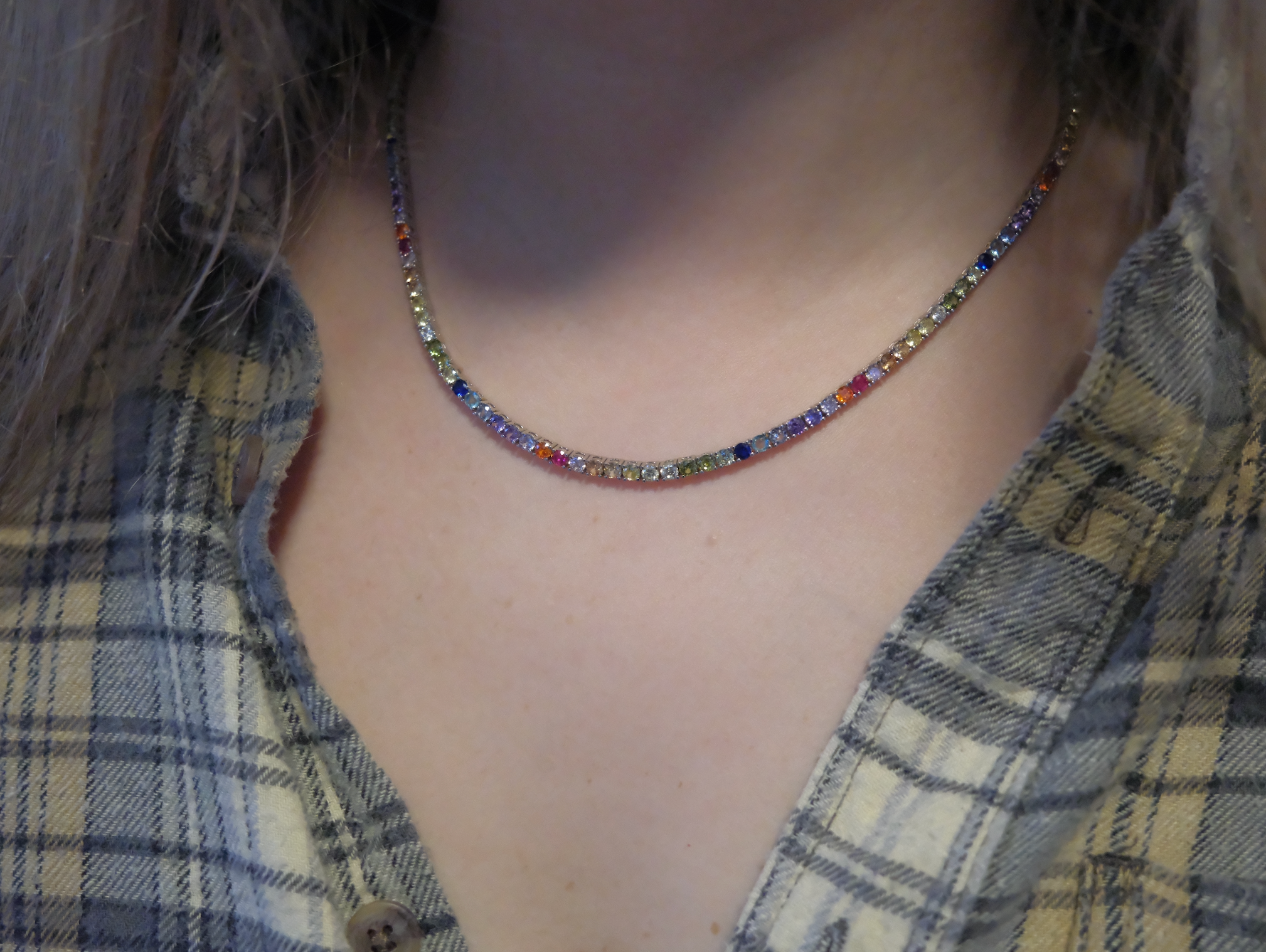 Sterling Rainbow Gem Tennis Necklace