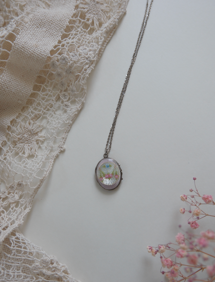 Elka Enameled Sterling Antique Locket