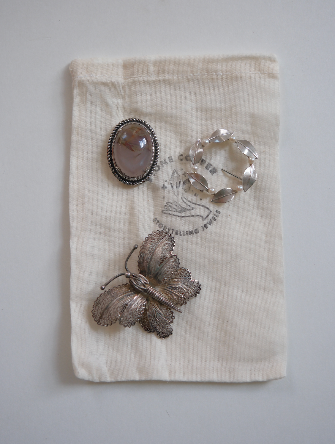 Vintage Silver Butterfly Brooch Set - Stone Cooper