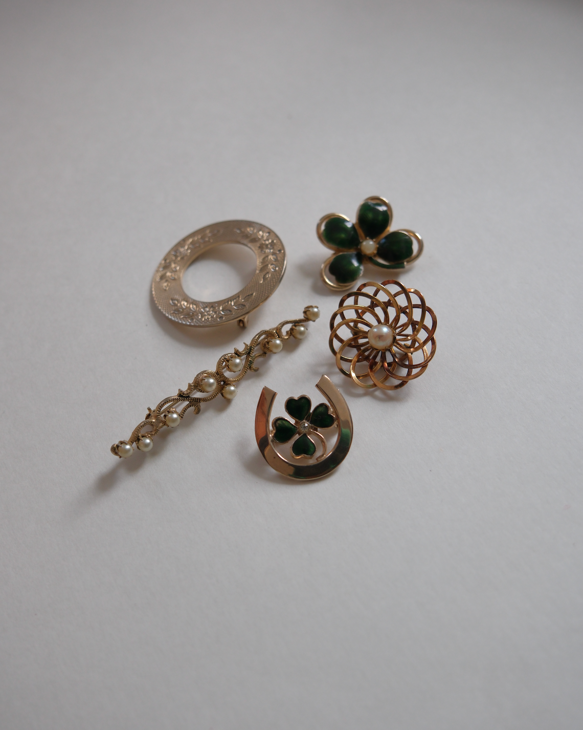 Vintage Signed Clover and Circle Brooch Set - Stone Cooper