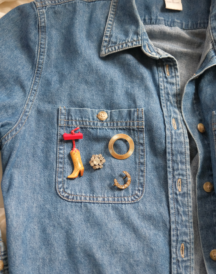 Vintage Rhinestone Cowboy Brooch Set - Stone Cooper