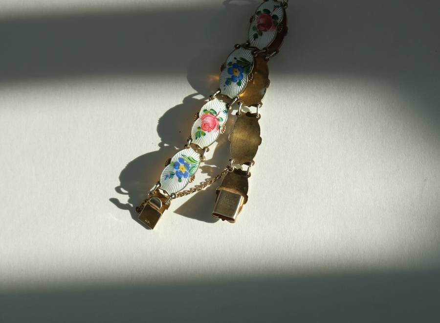 Enameled Antique Flower Sterling Bracelet - Stone Cooper