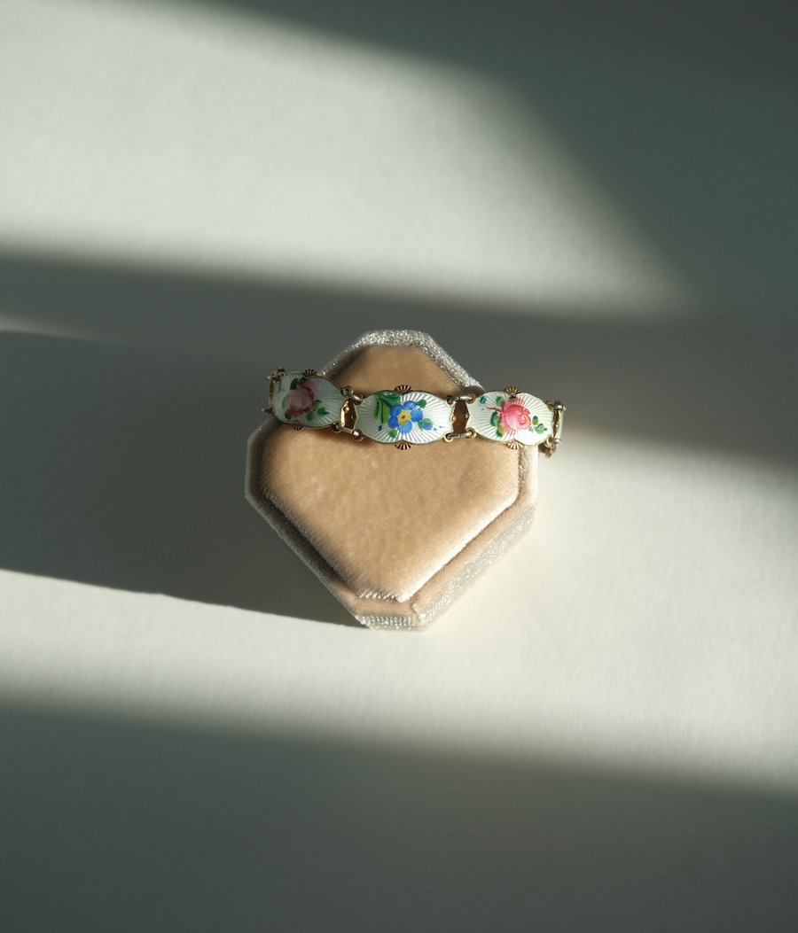 Enameled Antique Flower Sterling Bracelet - Stone Cooper