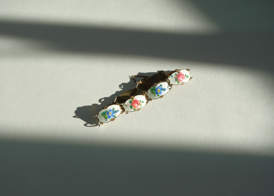 Enameled Antique Flower Sterling Bracelet - Stone Cooper