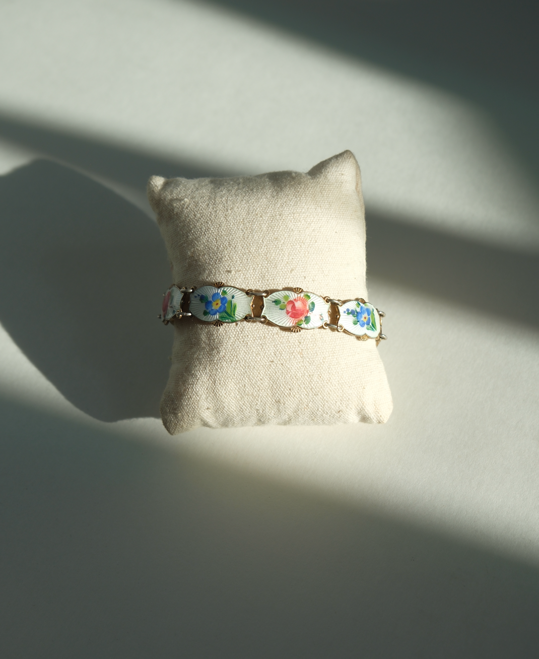 Enameled Antique Flower Sterling Bracelet - Stone Cooper