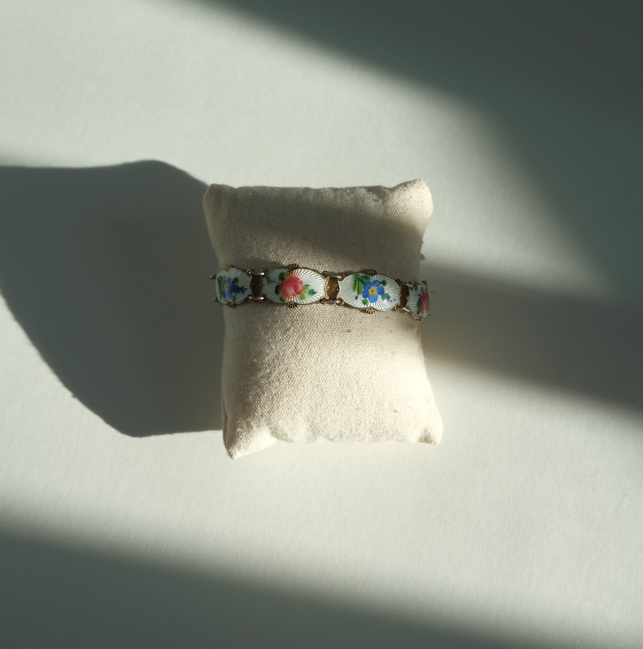 Enameled Antique Flower Sterling Bracelet - Stone Cooper