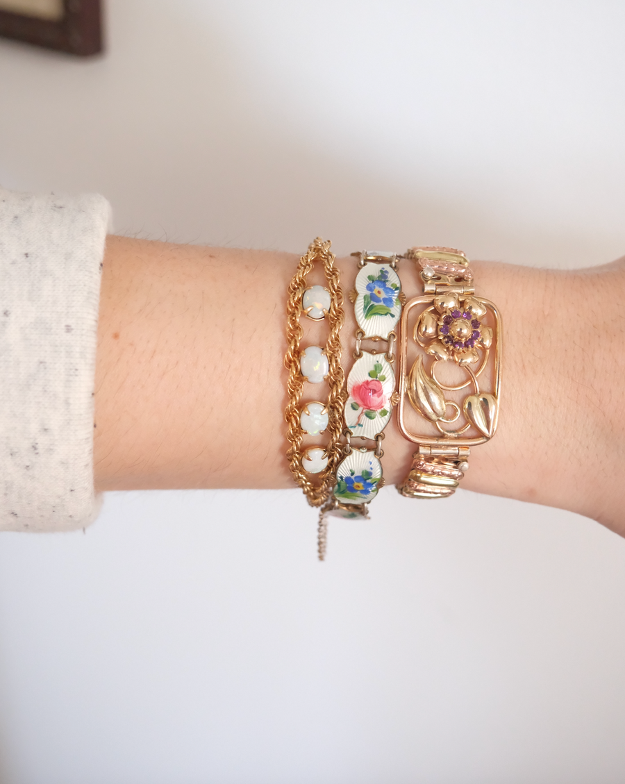Enameled Antique Flower Sterling Bracelet - Stone Cooper