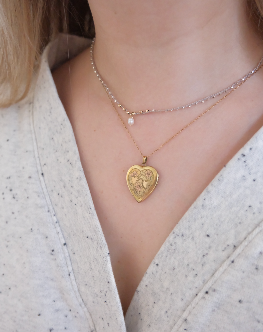 Whitney Antique Engraved Heart Locket - Stone Cooper