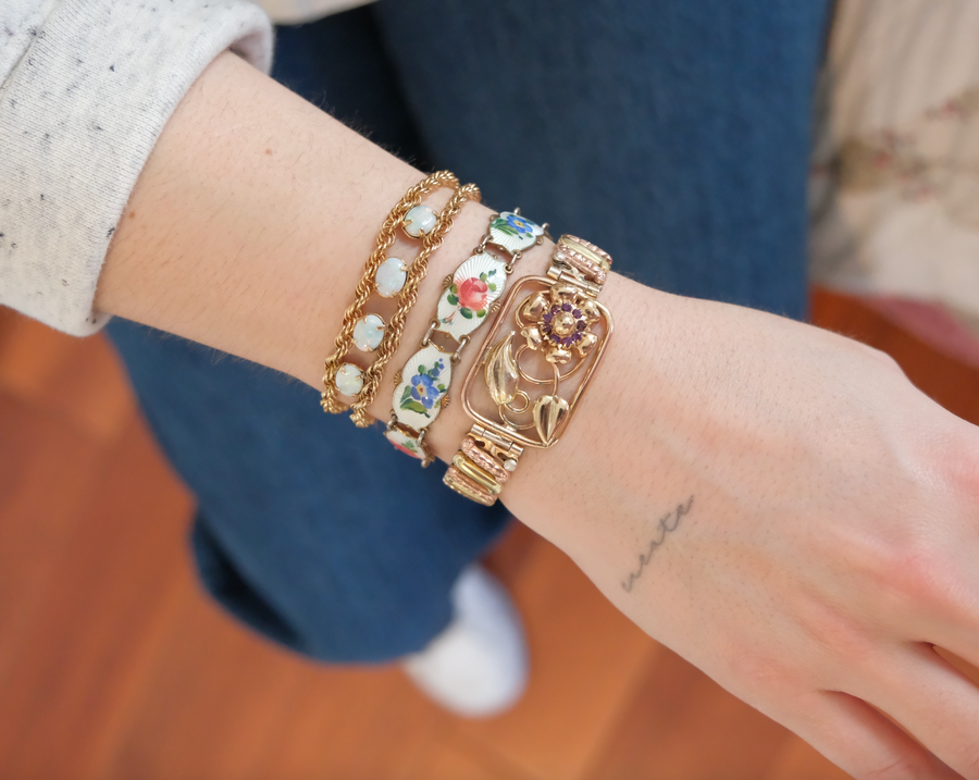 Antique Purple Flower Sweetheart Expansion Bracelet - Stone Cooper