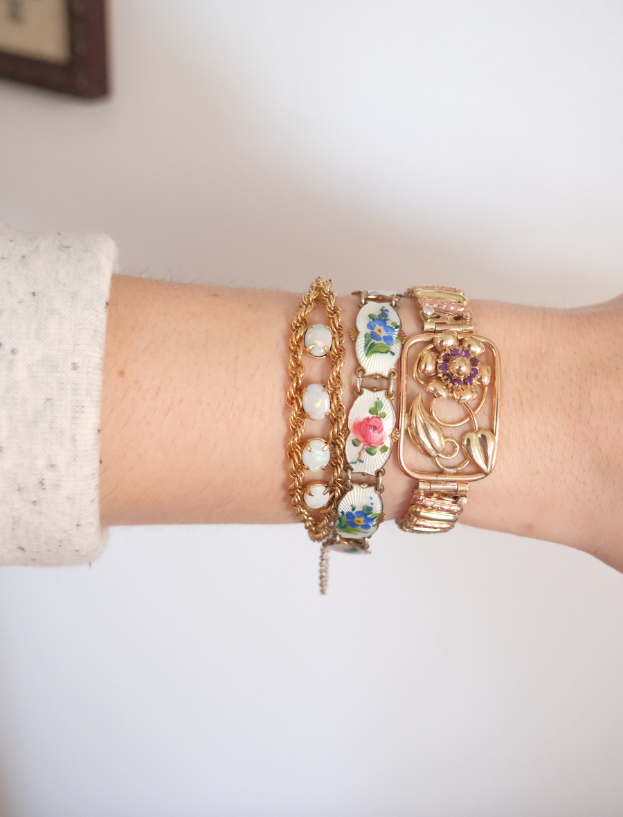 Antique Purple Flower Sweetheart Expansion Bracelet - Stone Cooper