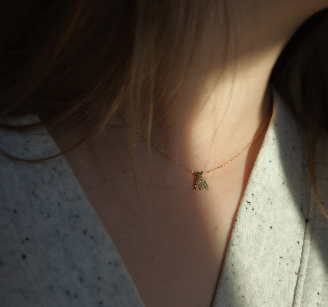 Antique Seed Pearl Bug Necklace, 14K - Stone Cooper