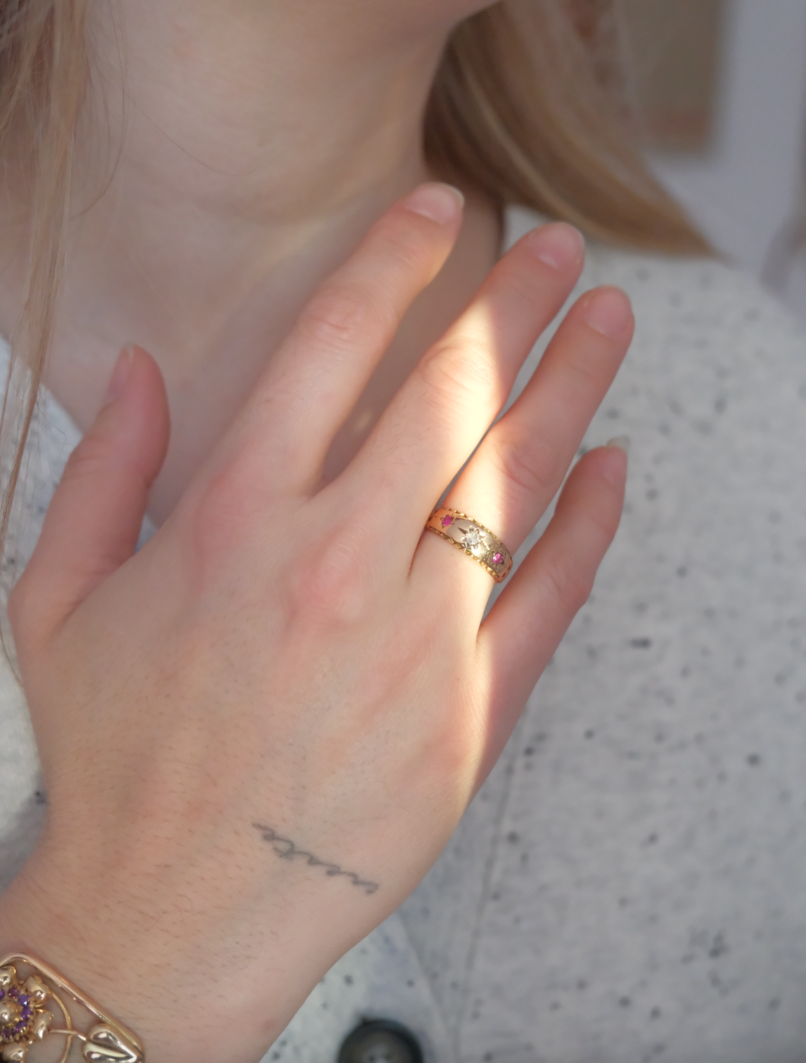 15K Victorian Ruby Diamond Trilogy Ring (6) - Stone Cooper