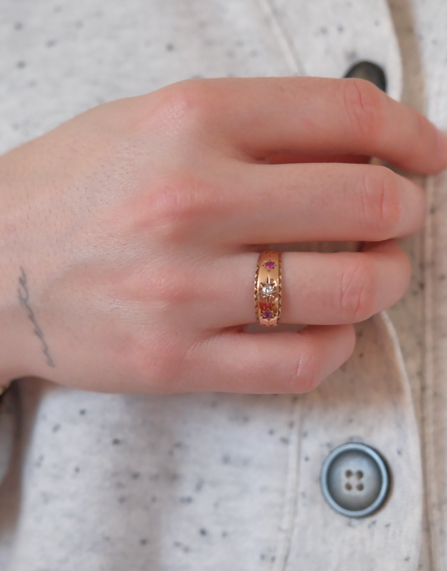 15K Victorian Ruby Diamond Trilogy Ring (6) - Stone Cooper