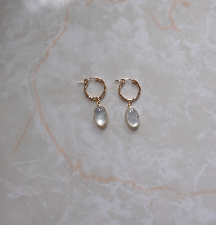 Mother-of-Pearl Sunbeam Hoops - Stone Cooper