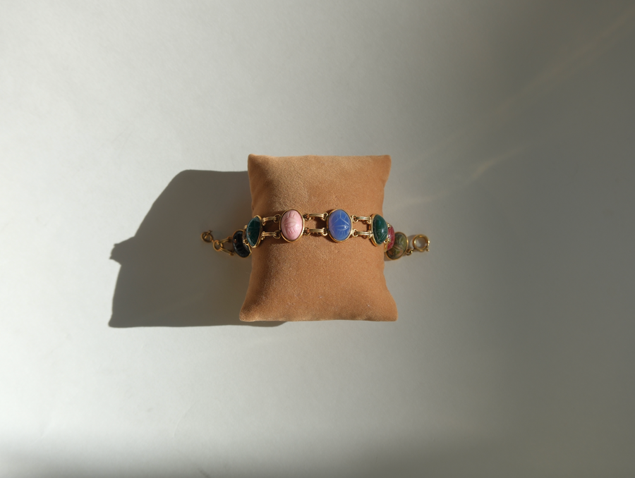 Marlene Double Strand Vintage Scarab Bracelet (7.5")