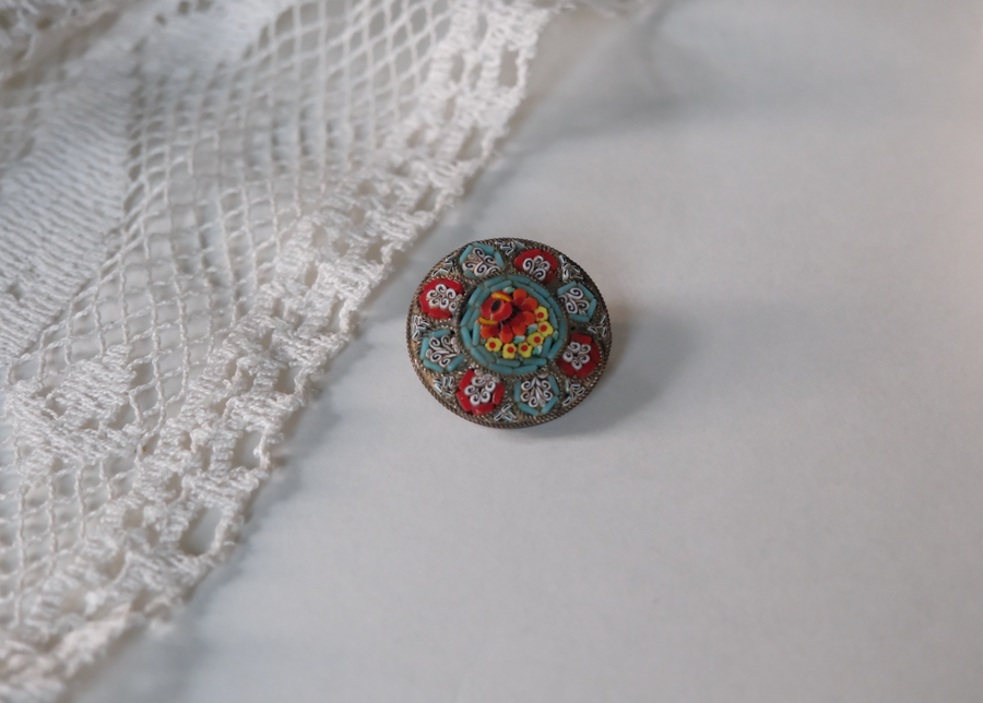 Vintage Micro-Mosaic Round Brooch