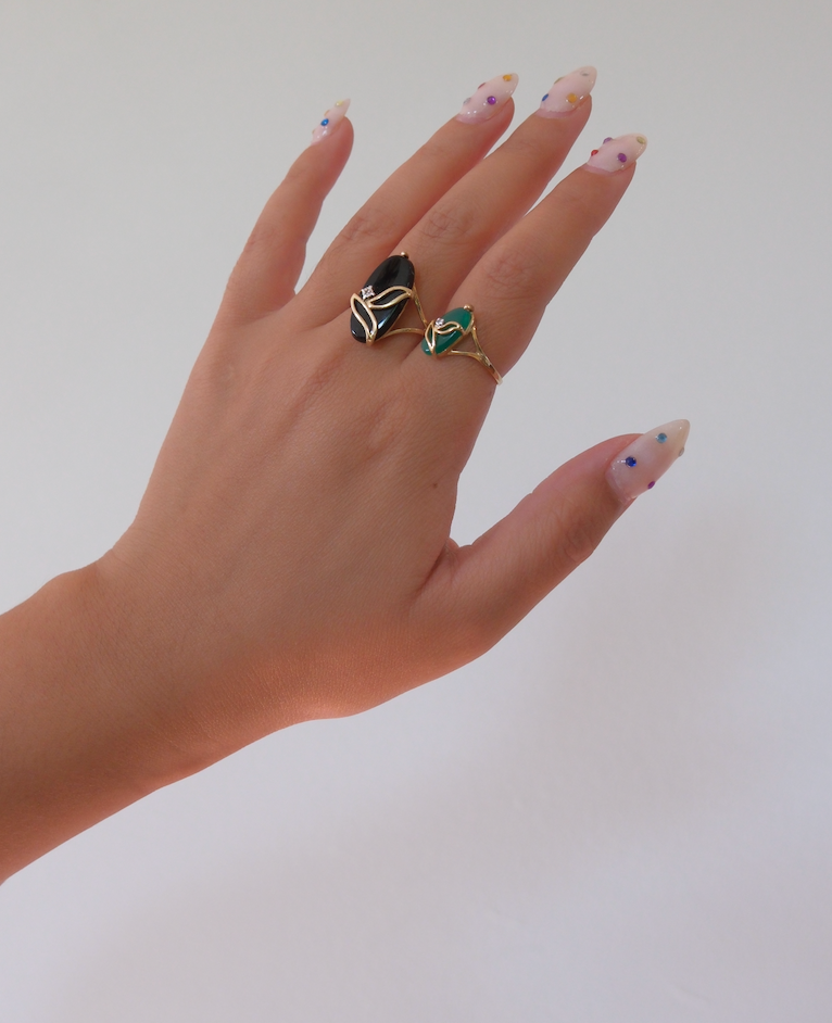 10K Vintage Onyx Diamond Leaf Ring (9)