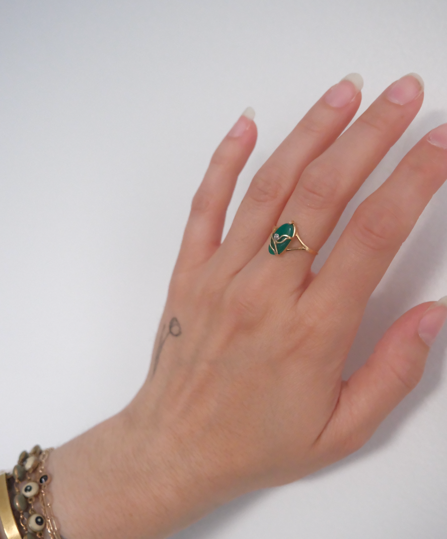 10K Vintage Green Onyx Diamond Ring (7)