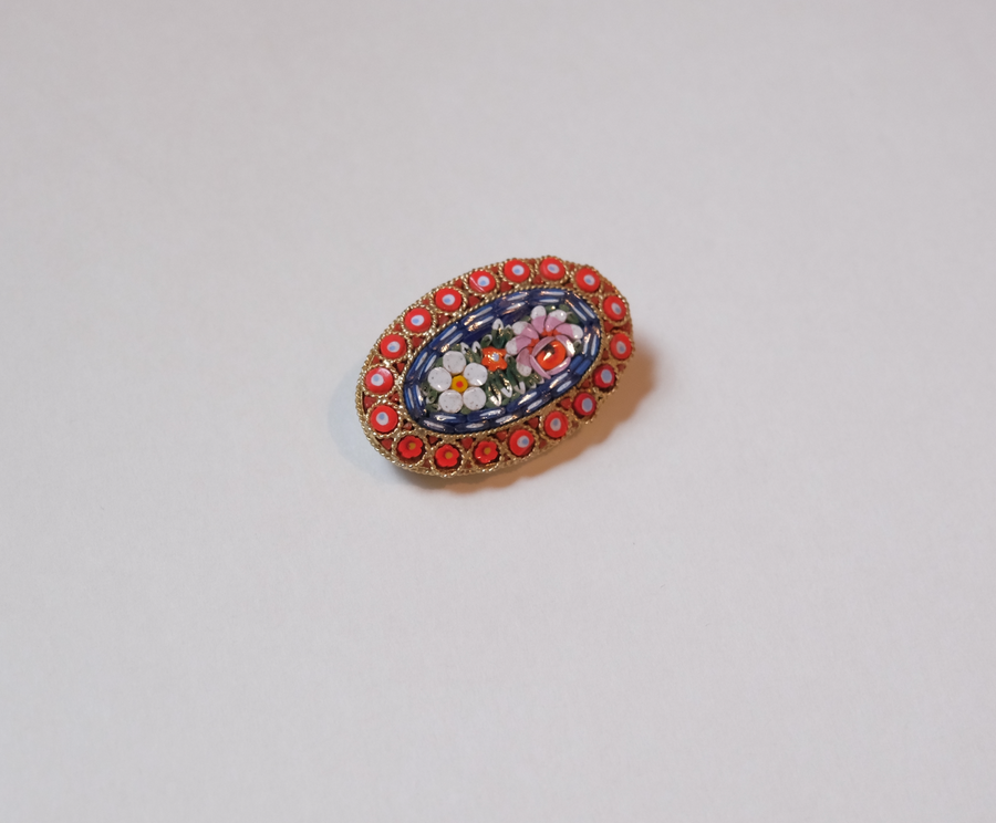 Vintage Micro-Mosaic Oval Bouquet Brooch