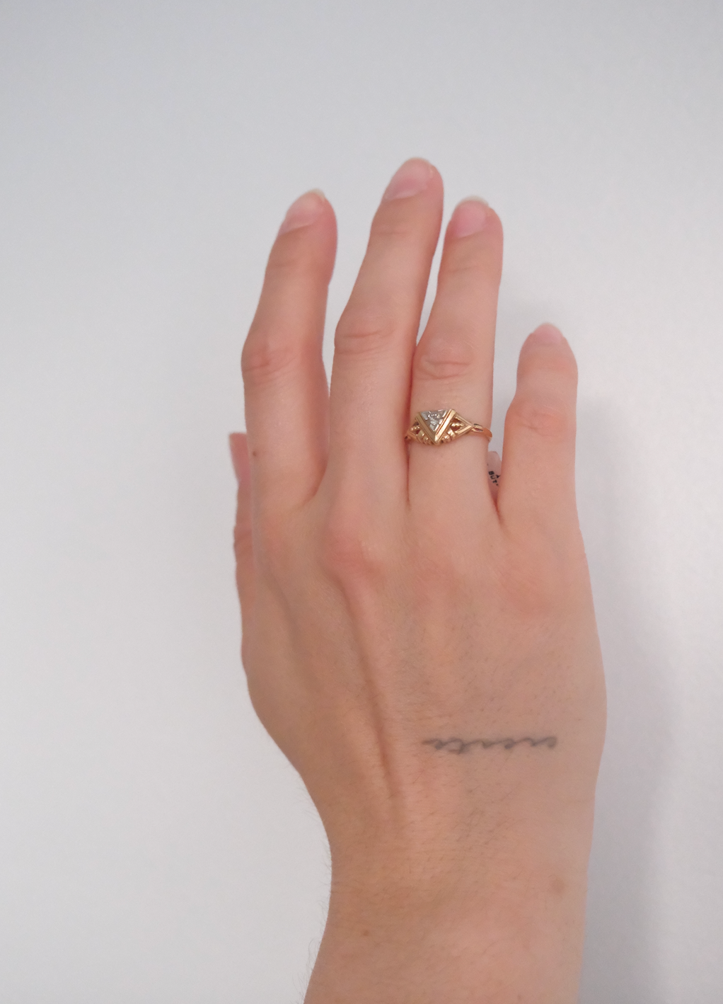 14K Antique Diamond Triangle 'Fidelity' Ring (6)