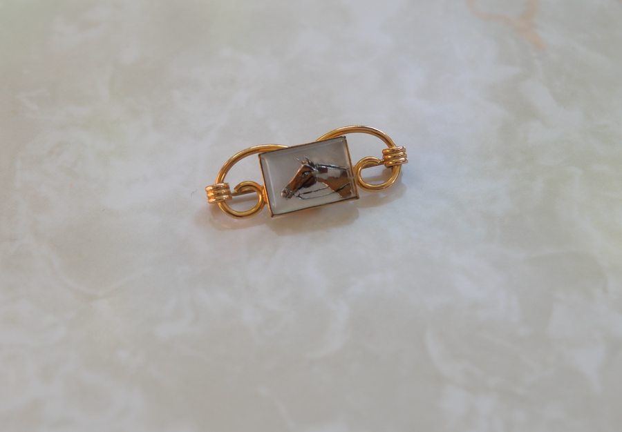Vintage Reverse-Painted Horse Pin, Gold-Filled