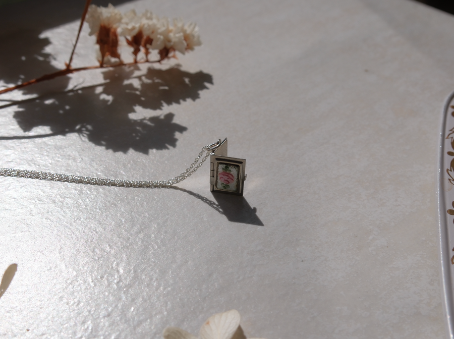 Mary Guilloché Enamel Floral Tiny Book Locket - Stone Cooper