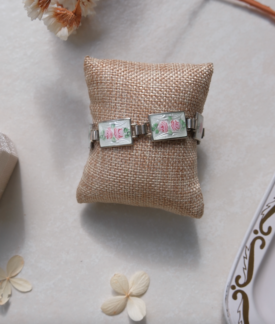 Violet Guilloche Sterling Flower Bracelet, White and Pink - Stone Cooper