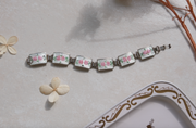 Violet Guilloche Sterling Flower Bracelet, White and Pink - Stone Cooper