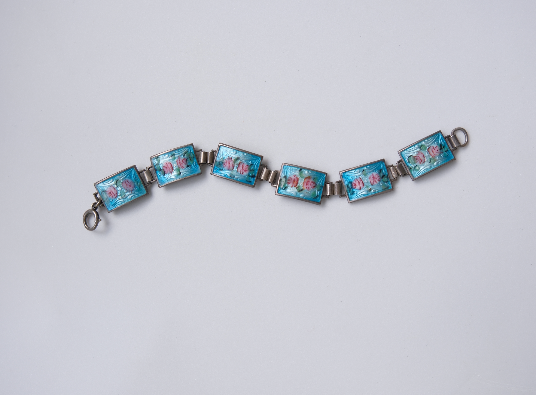 Virginia Guilloche Sterling Flower Bracelet, Blue and Pink - Stone Cooper