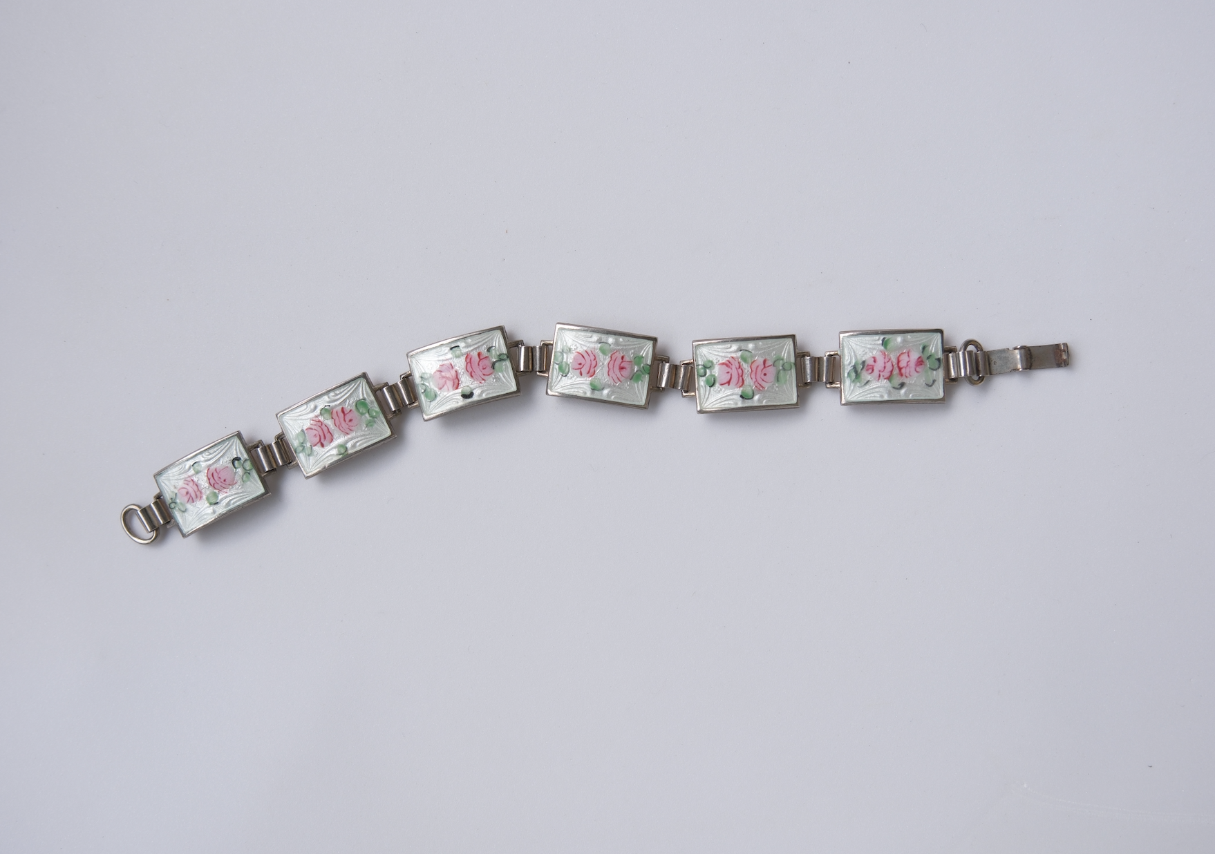 Violet Guilloche Sterling Flower Bracelet, White and Pink - Stone Cooper
