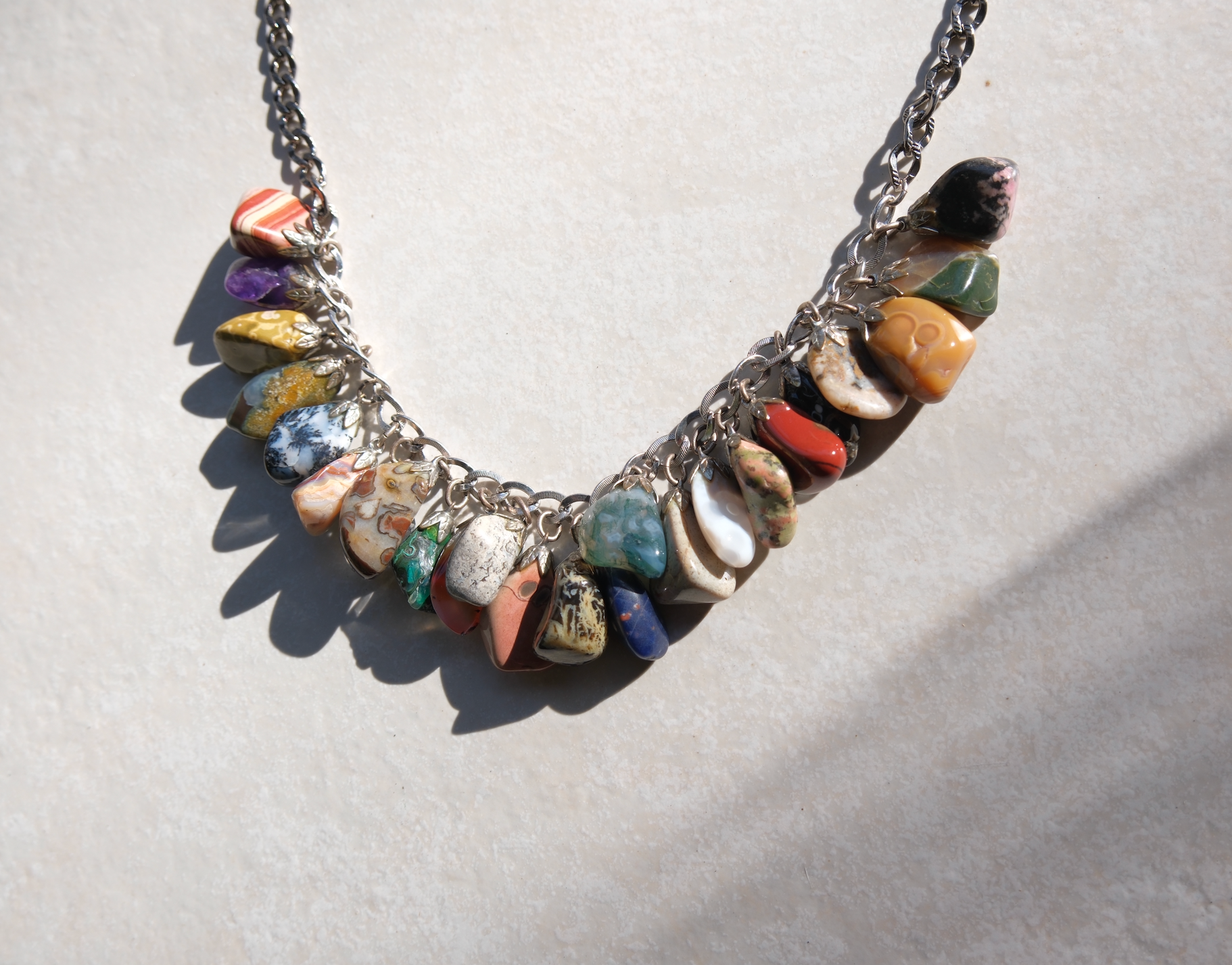Herline Vintage Chunky Gemstone Charm Necklace - Silver - Stone Cooper