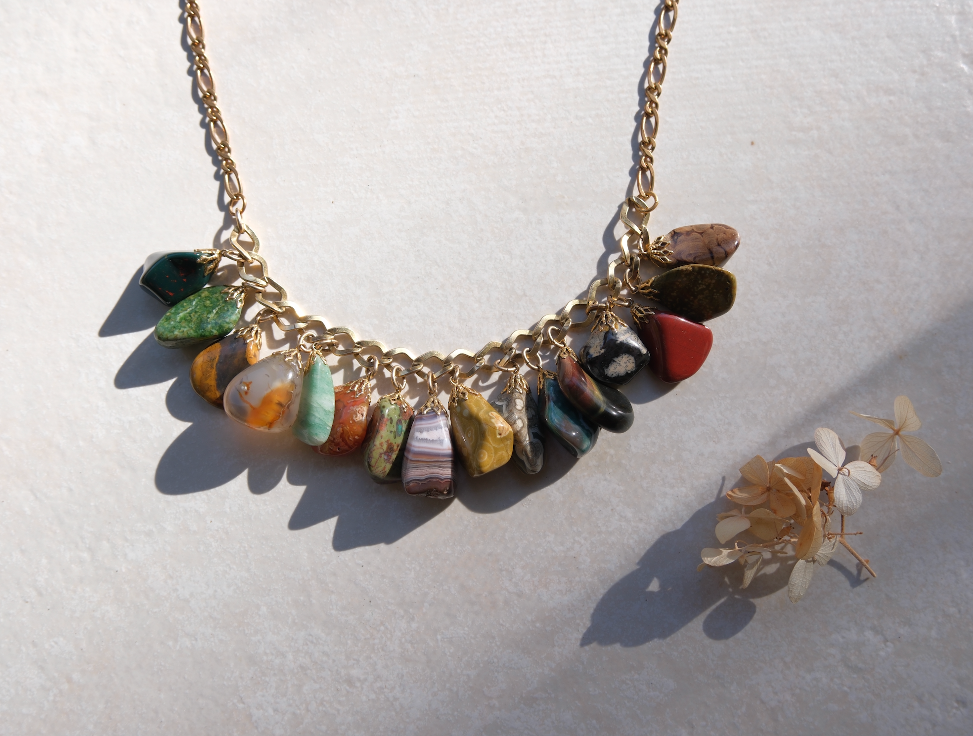 Herline Vintage Chunky Gemstone Charm Necklace - Gold Filled - Stone Cooper