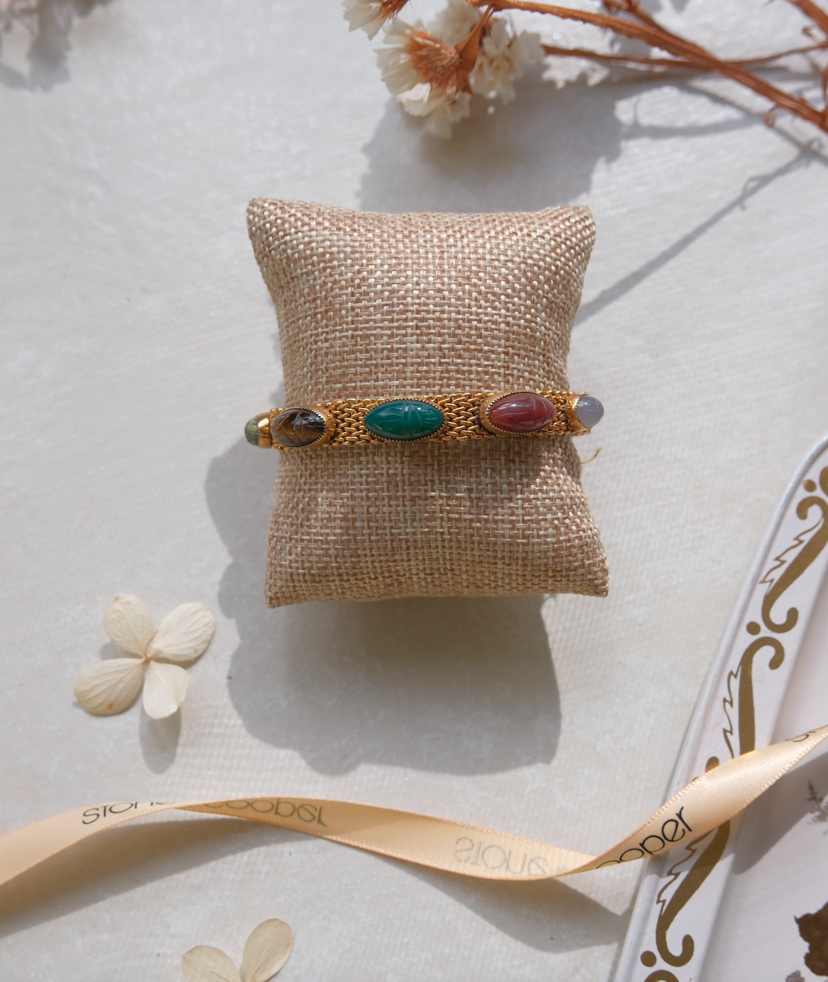 Oronzia Gold Filled Mesh Scarab Bracelet - Stone Cooper