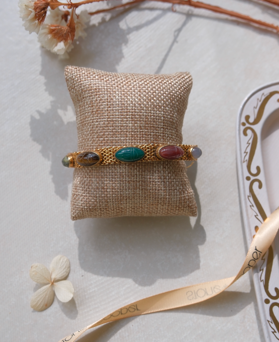 Oronzia Gold Filled Mesh Scarab Bracelet - Stone Cooper