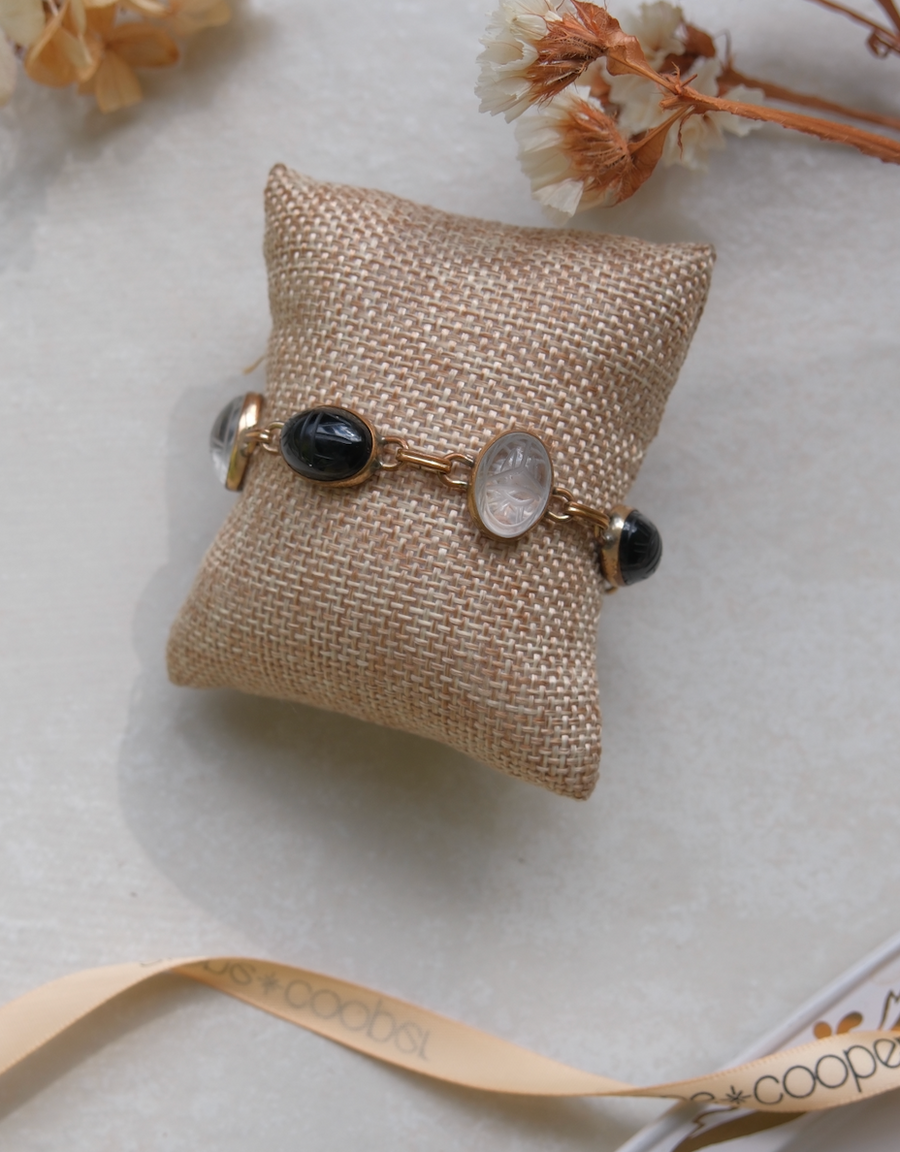 Claude Onyx and Quartz Gold-Filled Scarab Bracelet - Stone Cooper